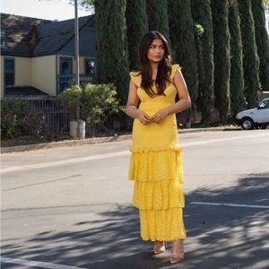 Saylor Yellow Midi dress with lace and ruching